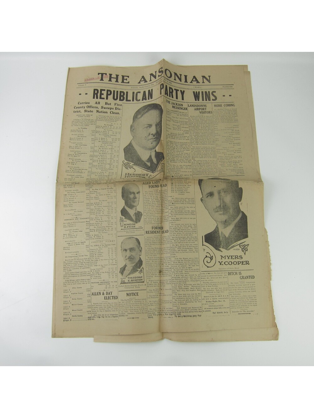 The Ansonian Newspaper Ansonia Darke County Ohio Thursday Nov 1928 Antique RARE